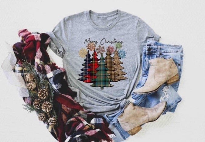 merry christmas plaid trees