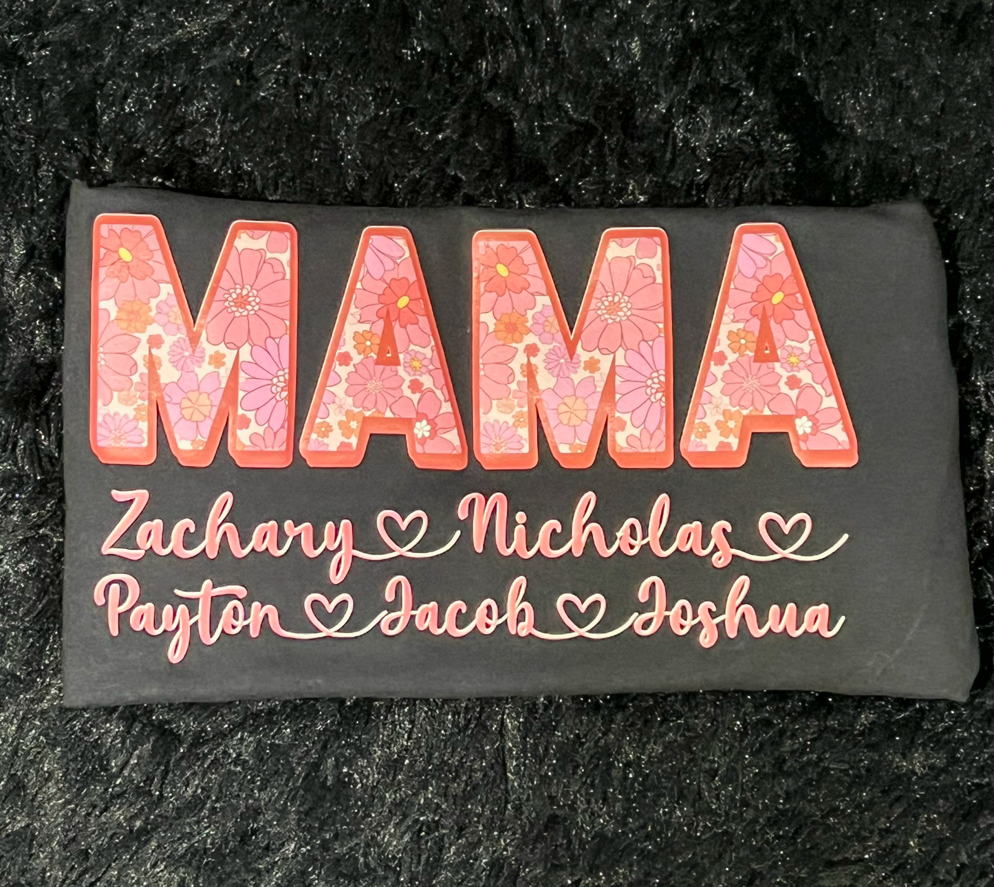 Custom Mom Name Floral with Kid Names Printed Puff Gildan/Tultex