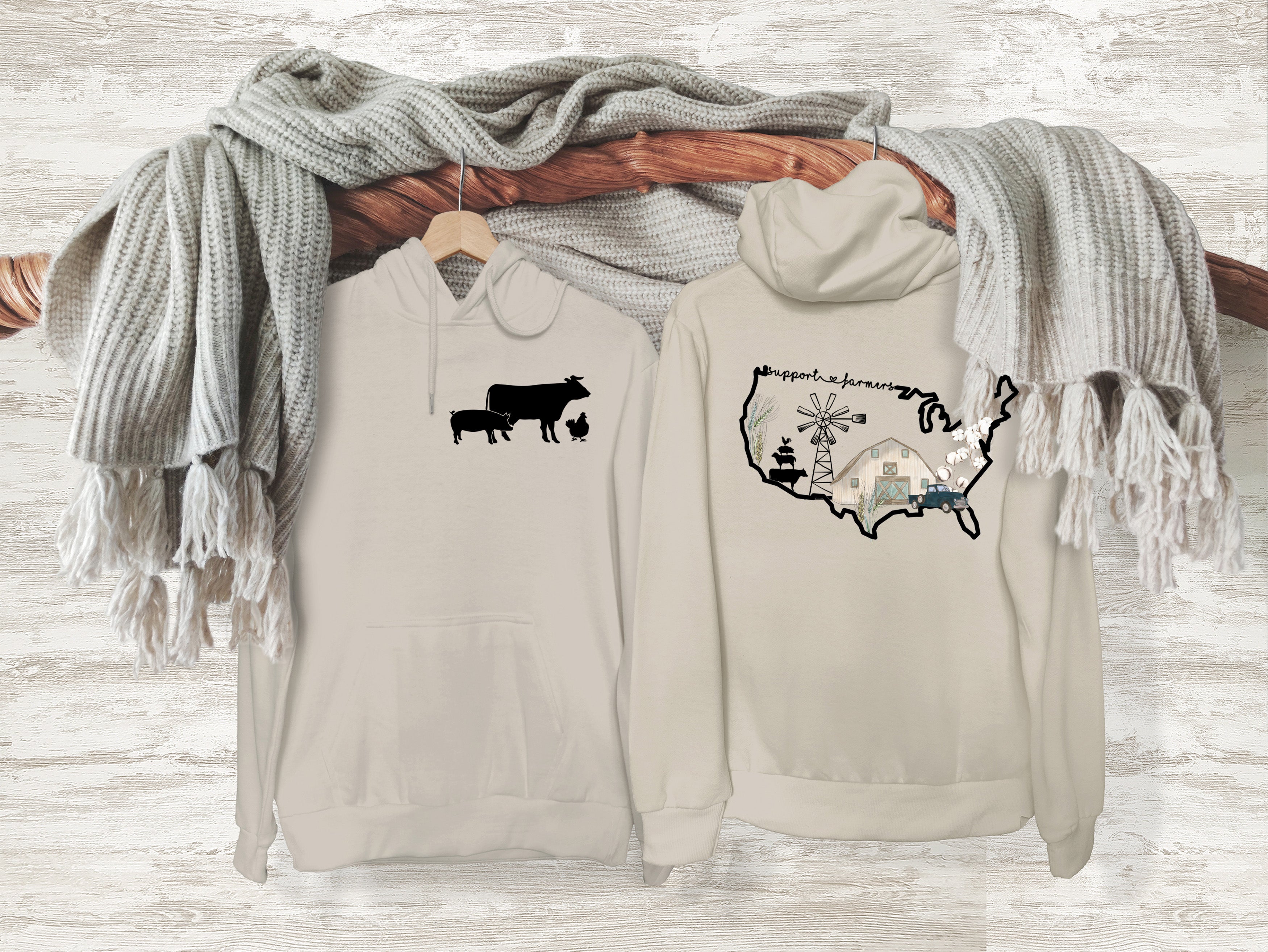 Support Farmers Hoodie Pocket and Back
