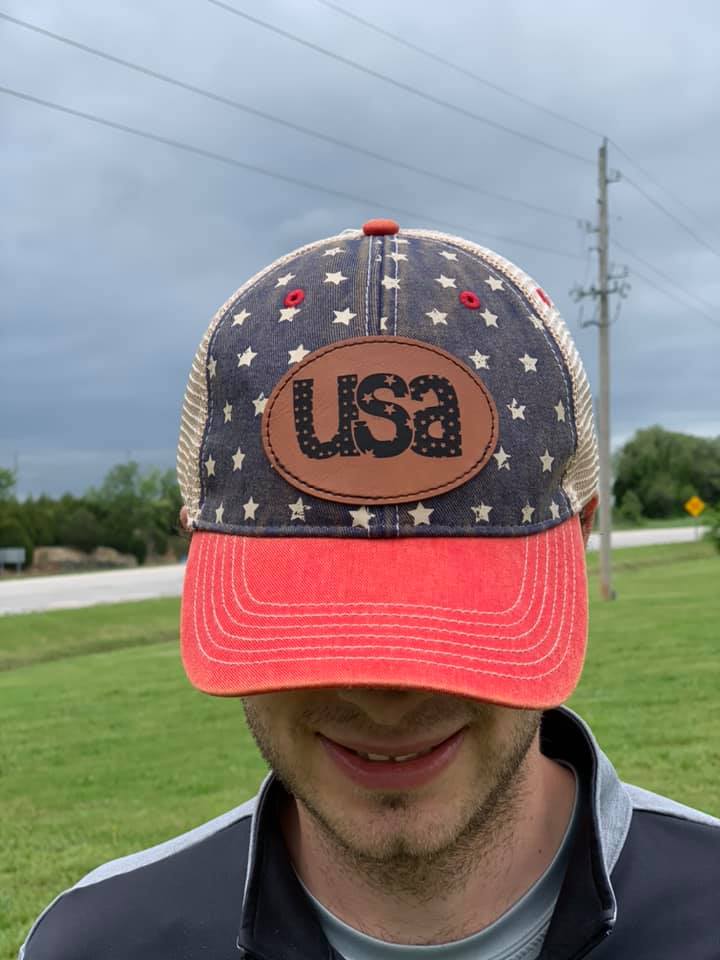 usa leather patch trucker hat