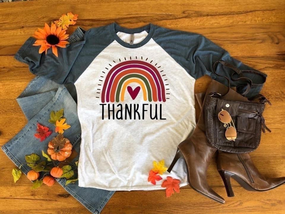 thankful rainbow baseball raglan
