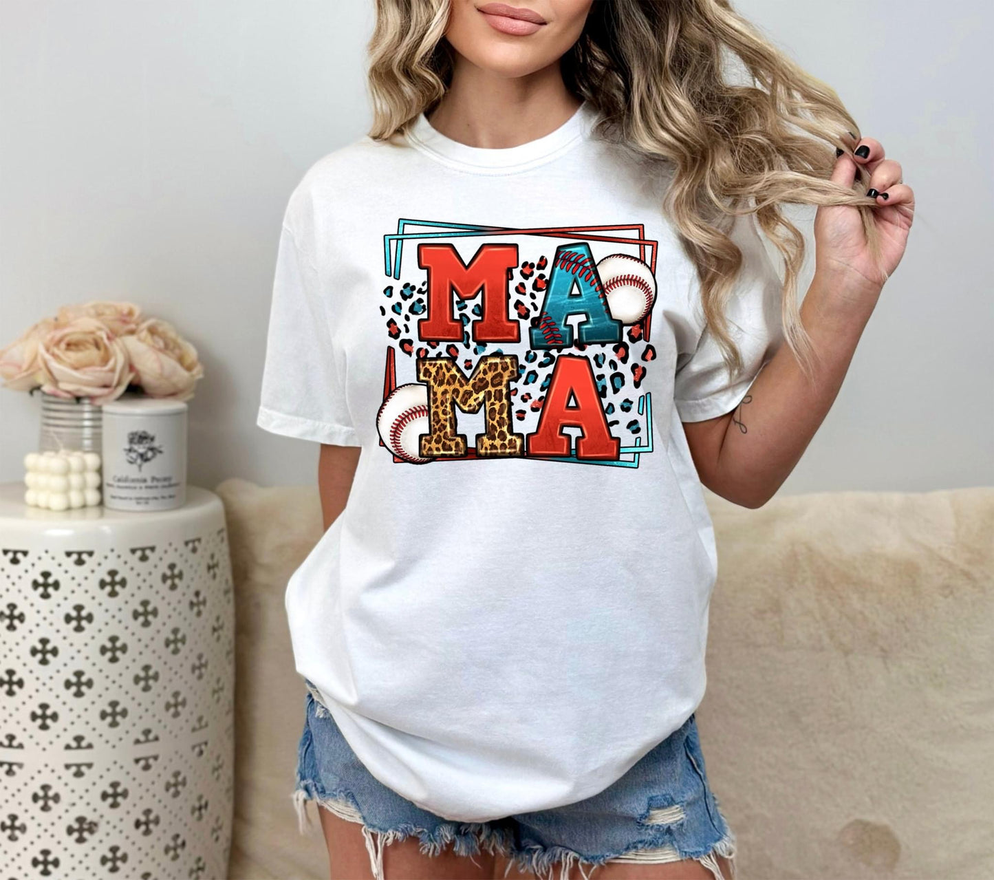 Mama Baseball Leopard Square