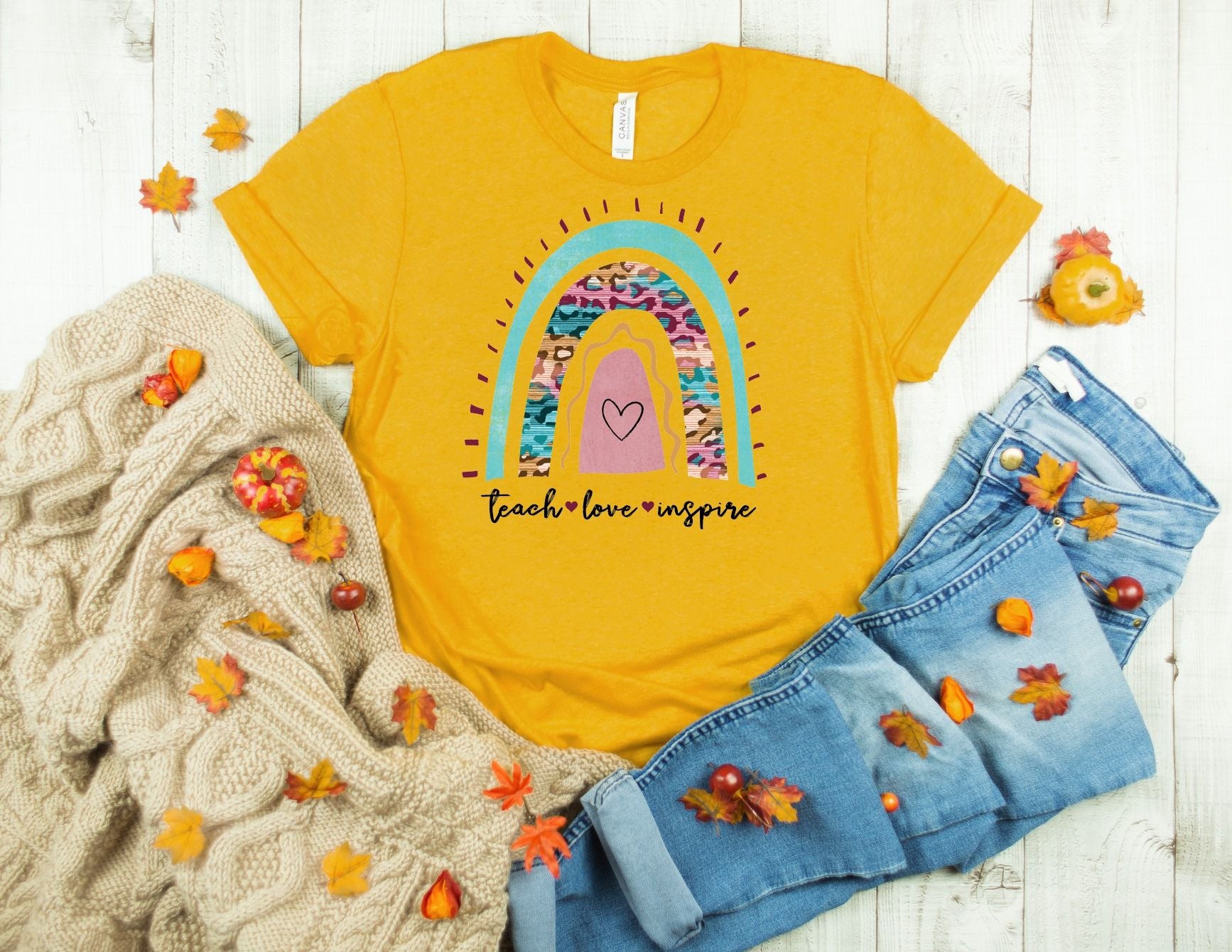 teach love inspire rainbow forever sassy