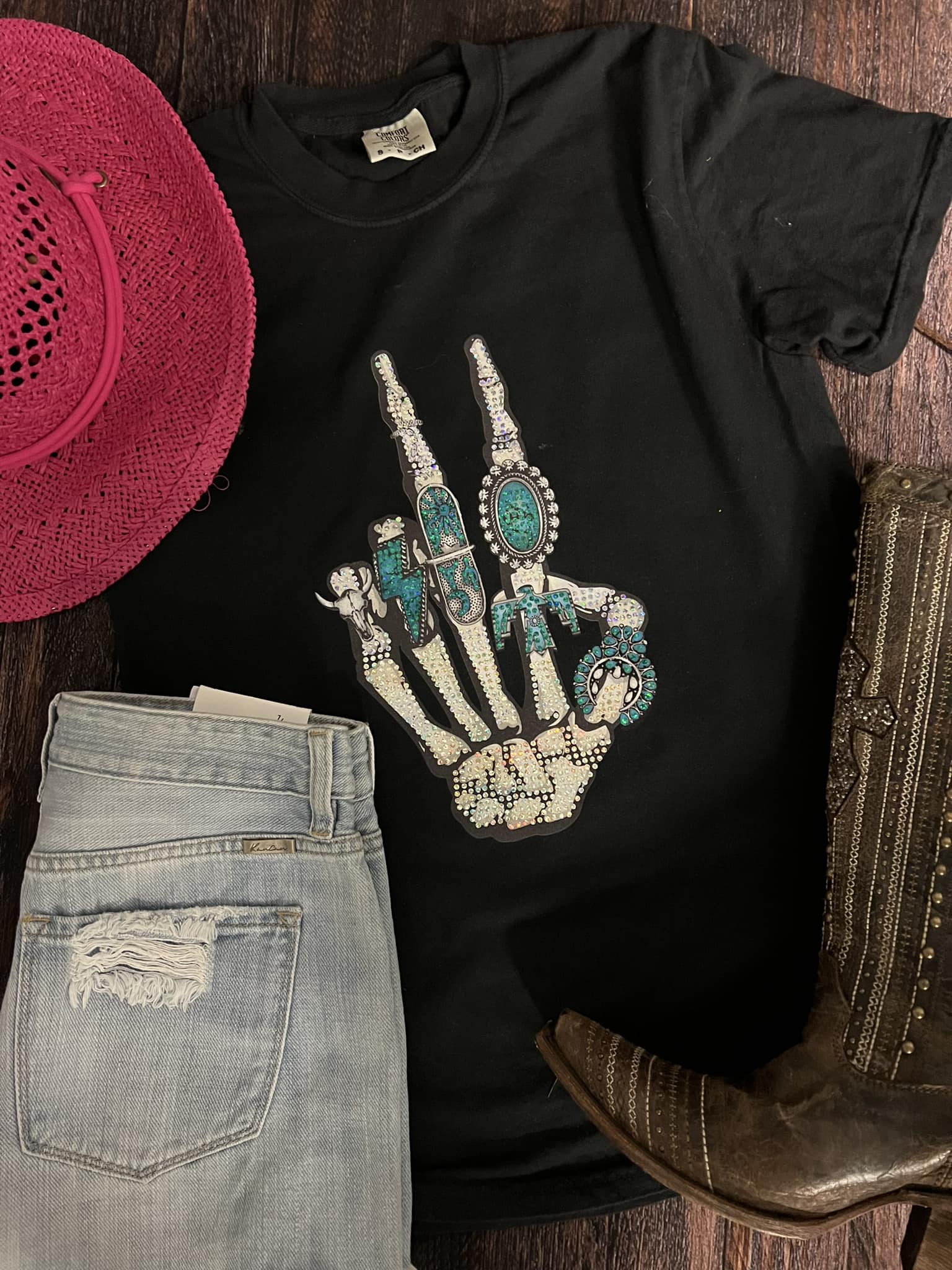 Skull Concho Ring Spangle Short Sleeve