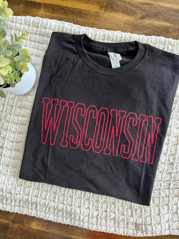 Wisconsin Outline Red Puff Short Sleeve