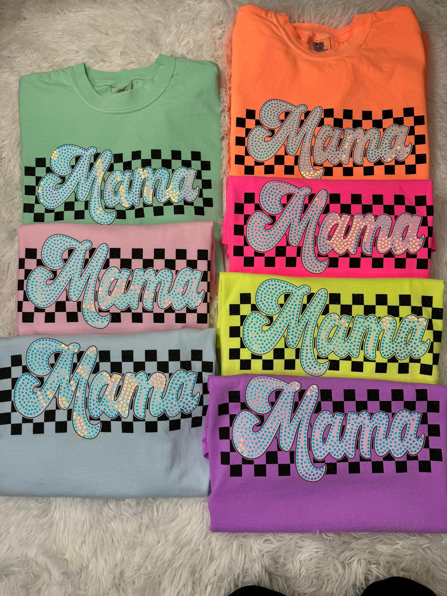 Mama Checkered Spangle Crew Neck