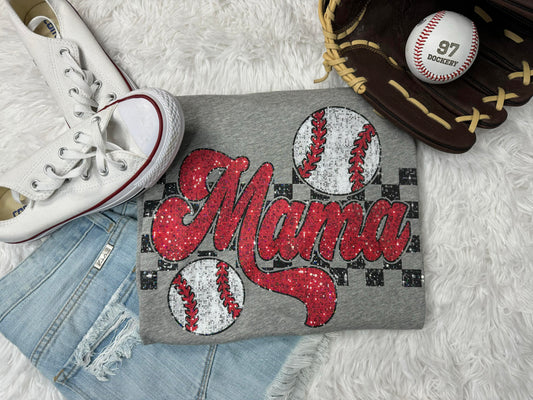 Baseball Mama Checkered Spangle Short Sleeve