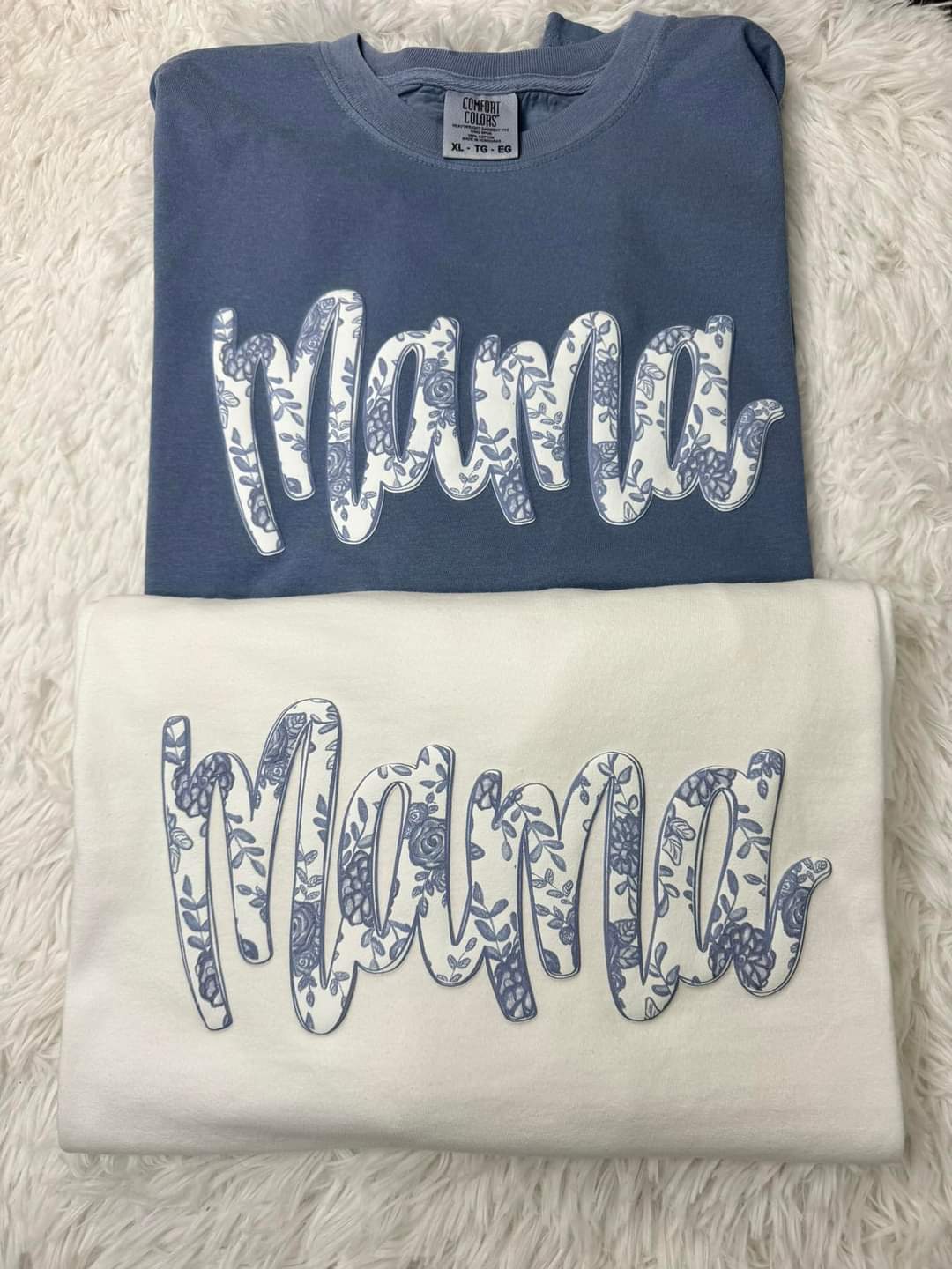 Mama Blue Floral Comfort Colors Light Weight Crew Fleece
