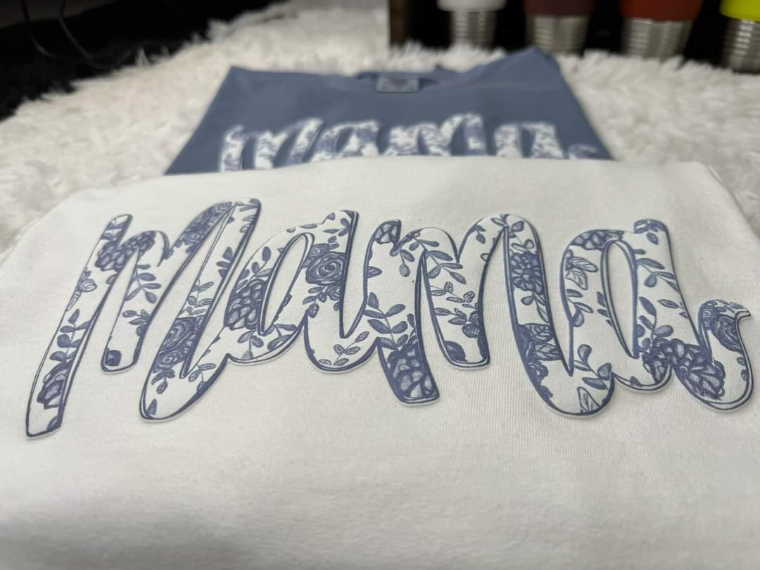 Mama Blue Floral Comfort Colors Puff