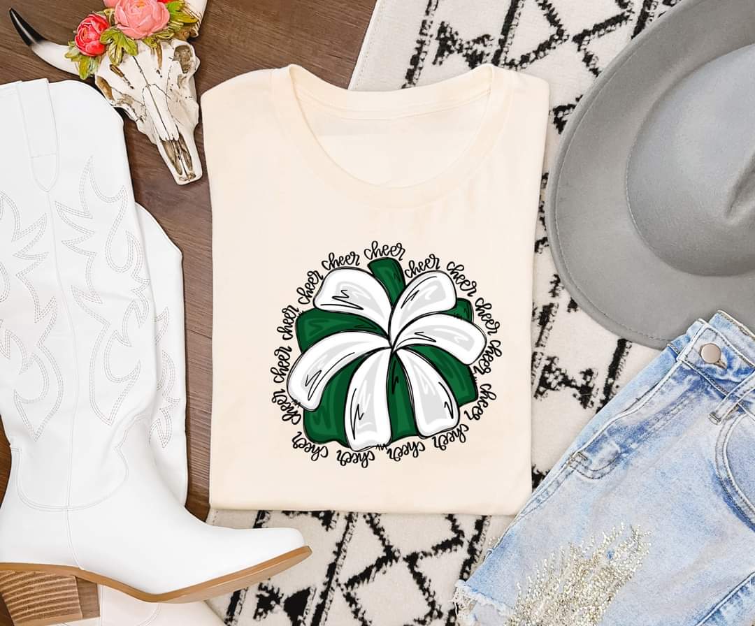 Cheer Pom Pom Green and White Comfort Colors
