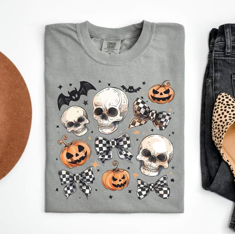Halloween Skull Checkered Bow