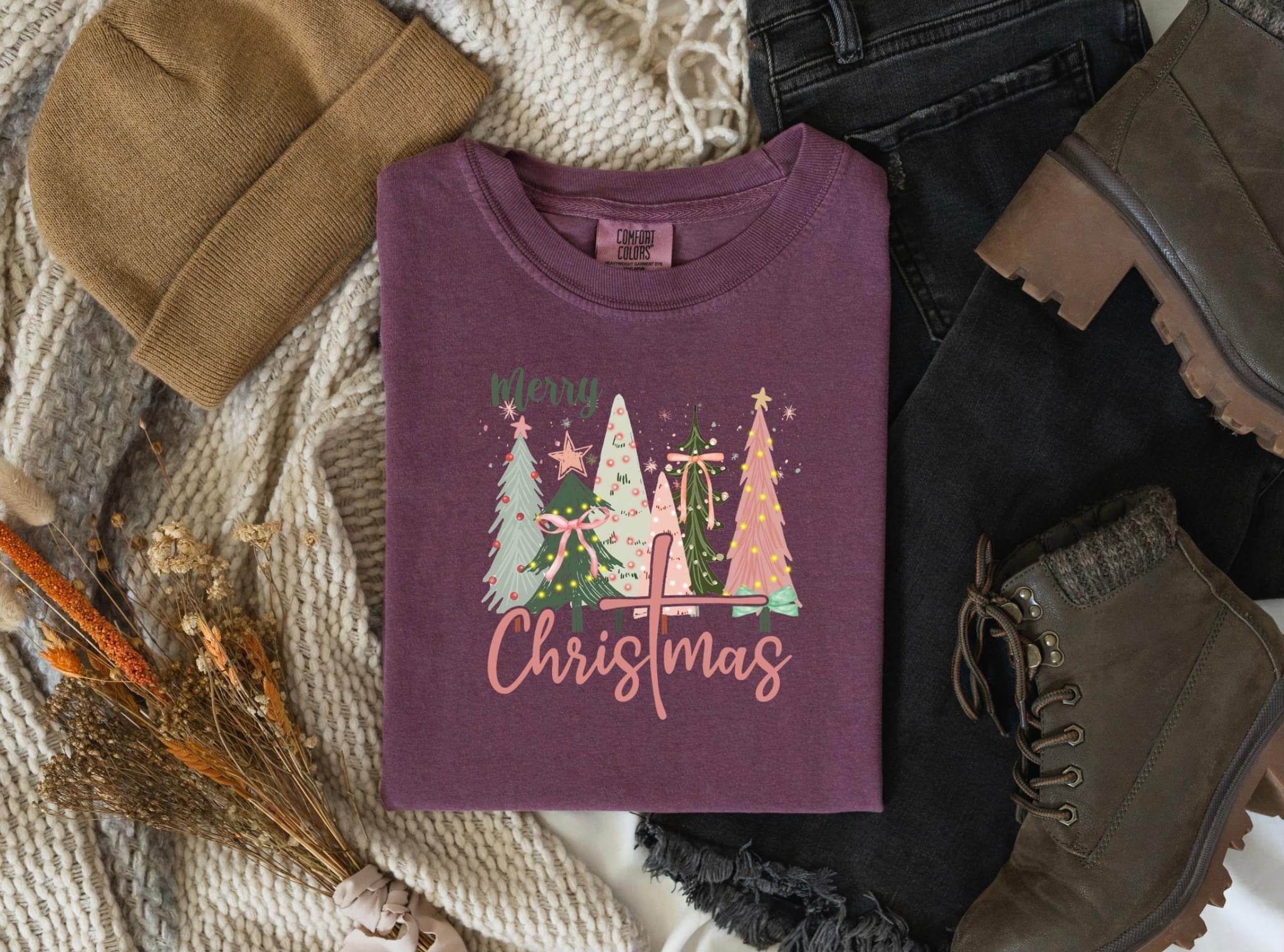 Merry Christmas Pink Bow Trees