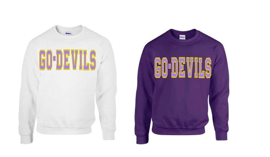 Go Devils Purple Inside Gold Outline Spangle Crew Fleece