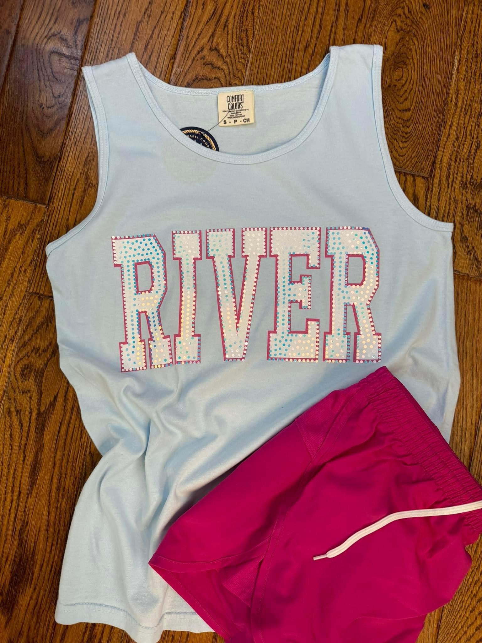 River White Inside Pink Outside Spangle Comfort Colors Tank Top