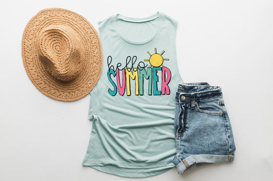 hello summer doodle festival tank