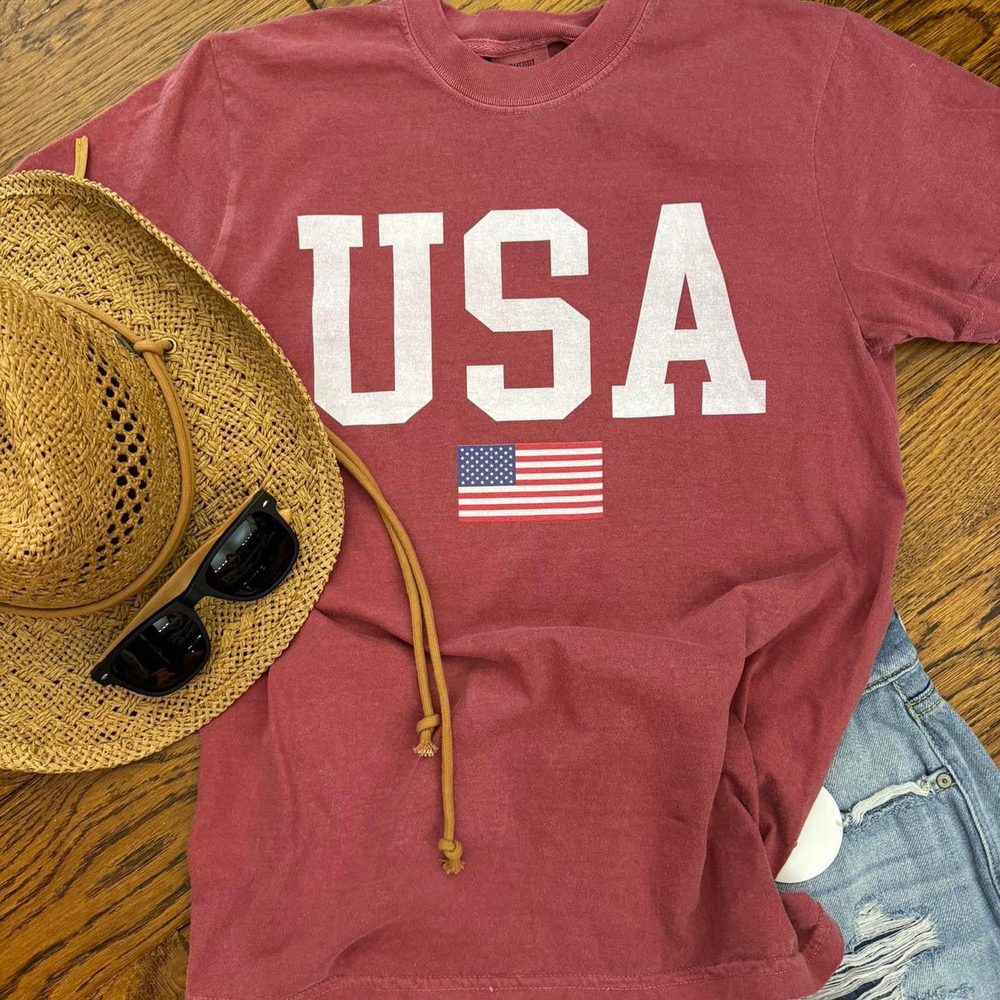 White USA With Flag Comfort Colors