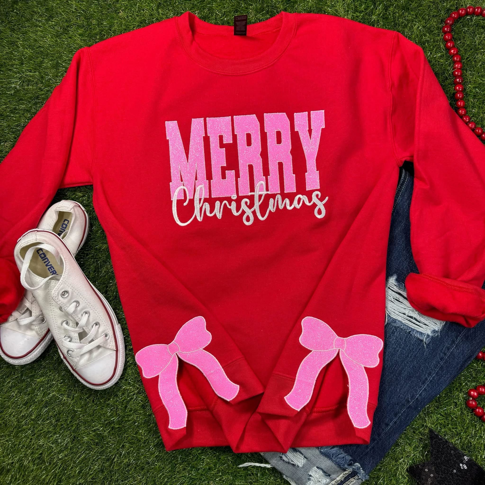 Merry Christmas Embroidery With side Bows