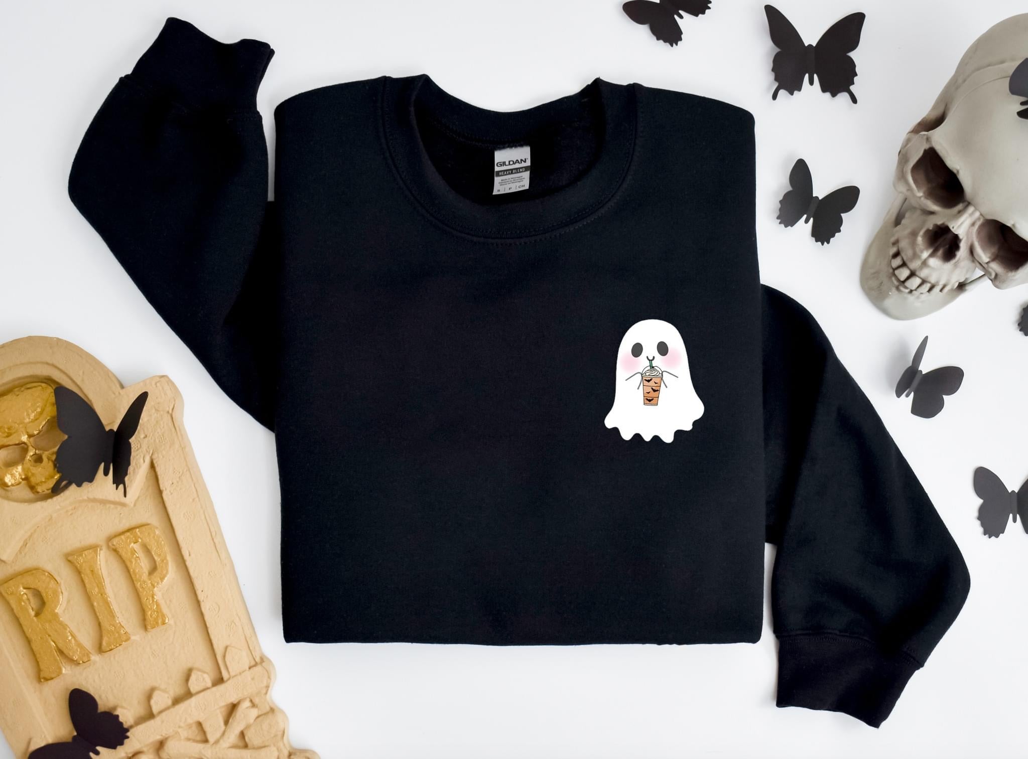 Bat Iced Coffee Ghost Pocket Embroidery