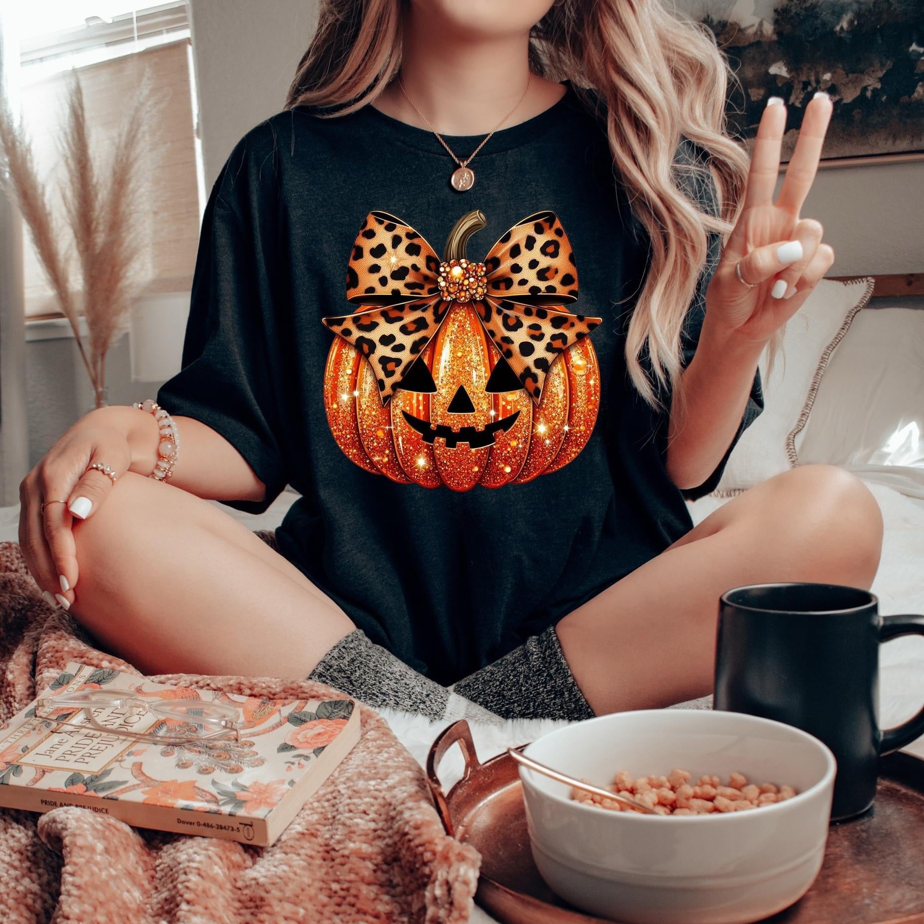Leopard Bow Glitter Pumpkin