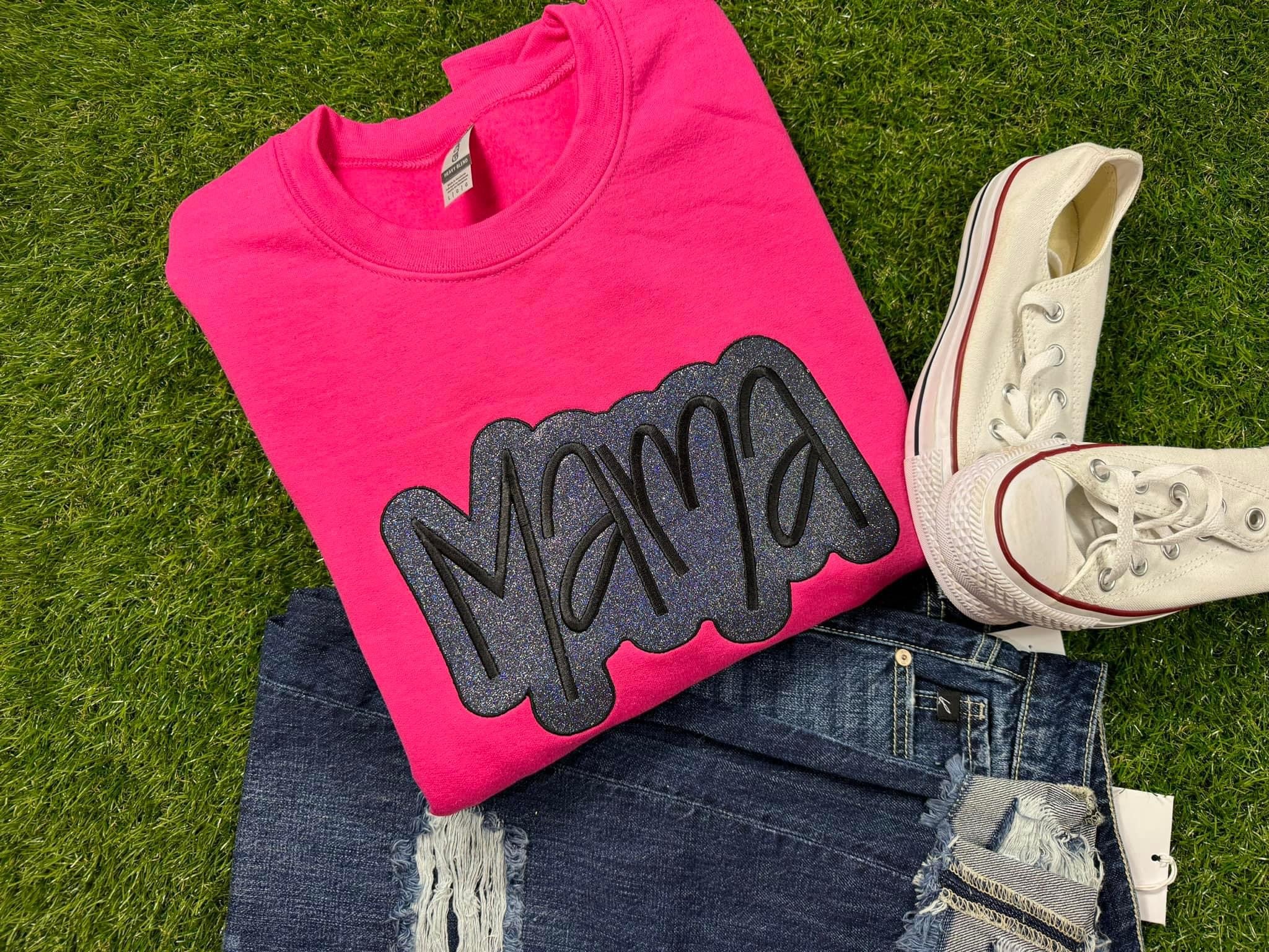 Mama Monochromatic Glitter Embroidered Fleece