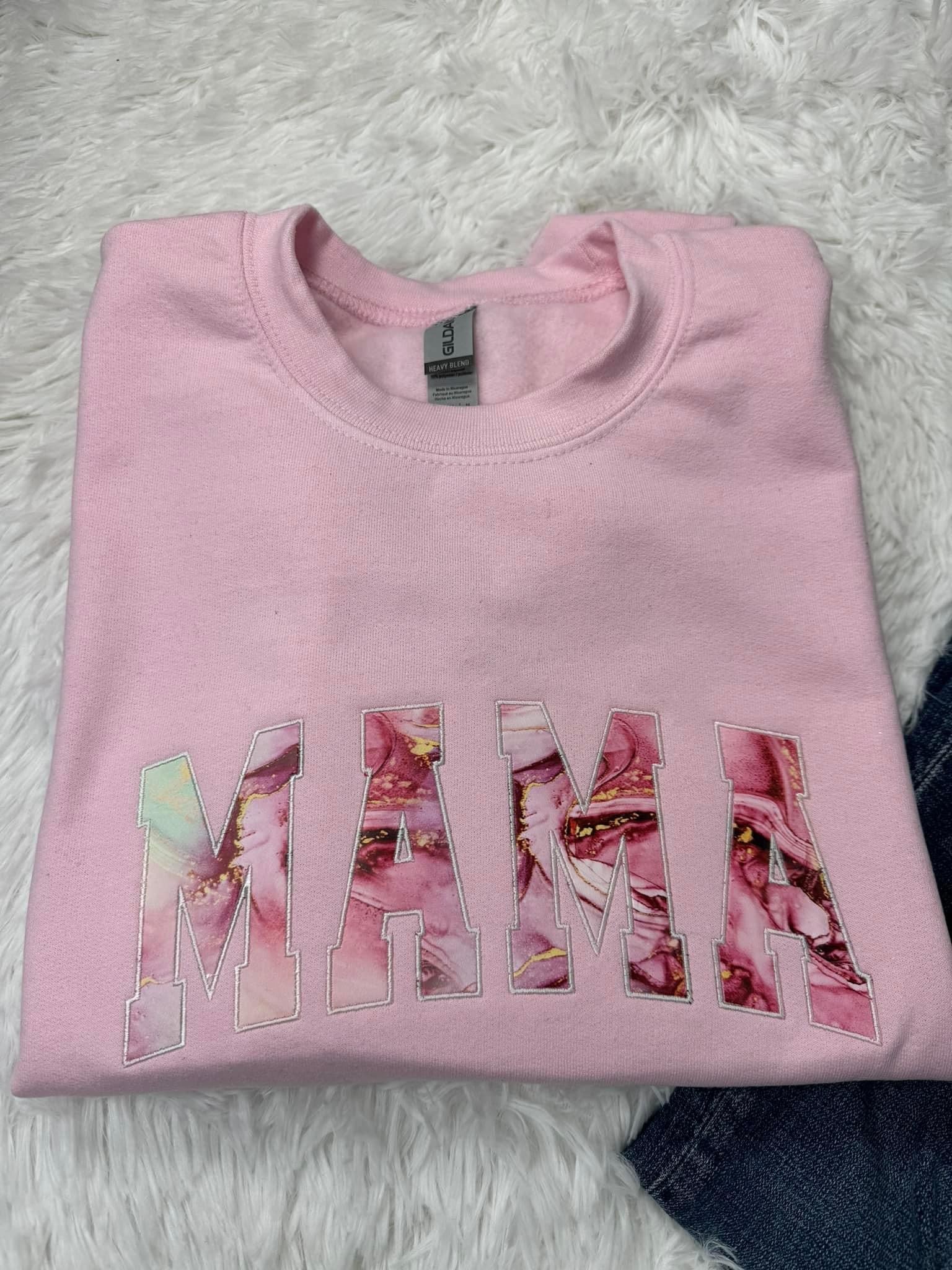 Mama Pink Marble Glitter Embroidery