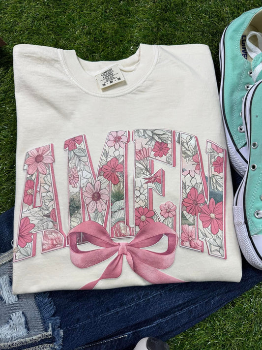 Amen Pink Bow Floral Printed Puff