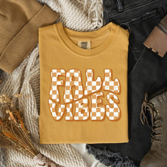 Fall Vibes Checker Distressed Comfort Colors