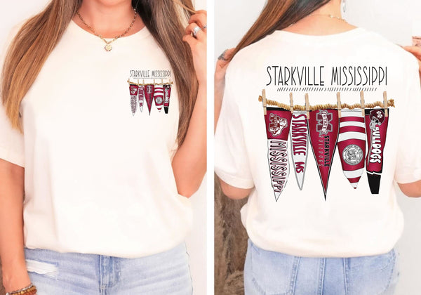 Starkville Mississippi Pennant Flags Comfort Colors With Pocket Print