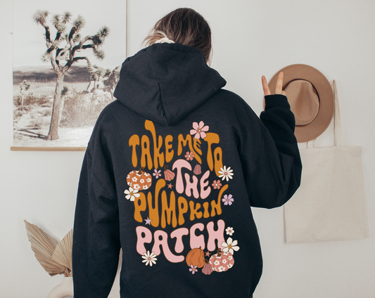 Take Me To The Pumpkin Patch Back Print Hooded Fleece