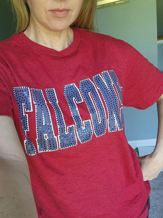Falcons Red Ink White Outline Spangle Short Sleeve