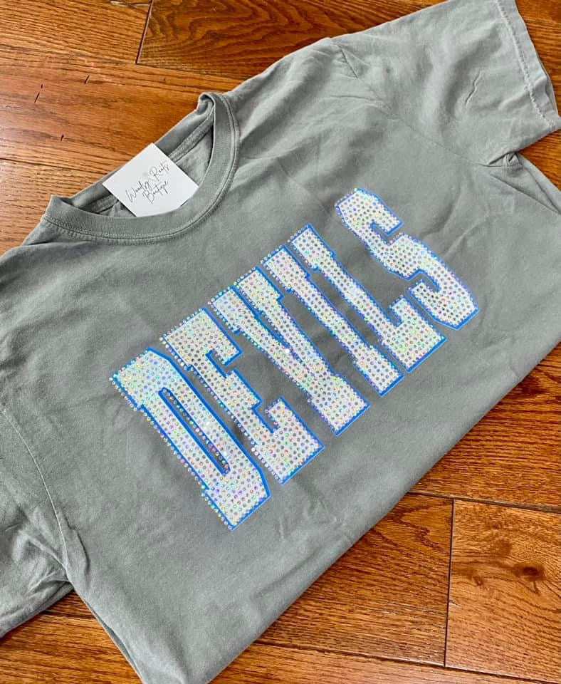 Devils White inside Royal Outline Spangle Comfort Colors