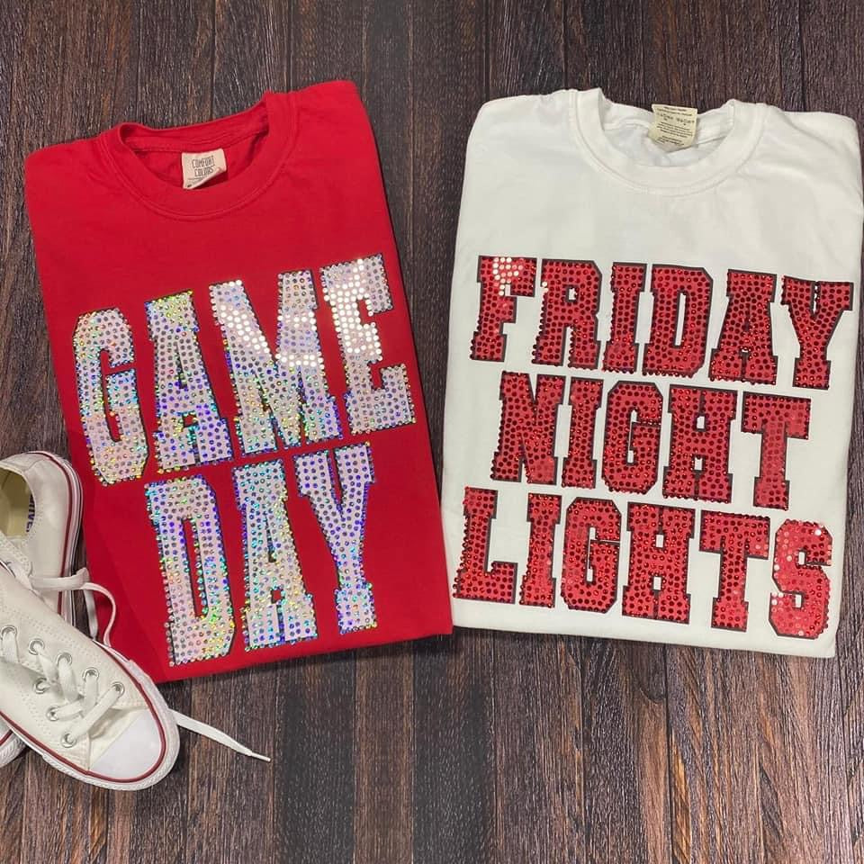 White Inside Black Outline Game Day Spangle Comfort Colors