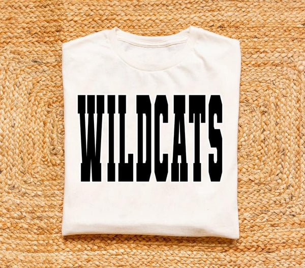 Wildcats Black Inside White Outline Spangle Comfort Colors