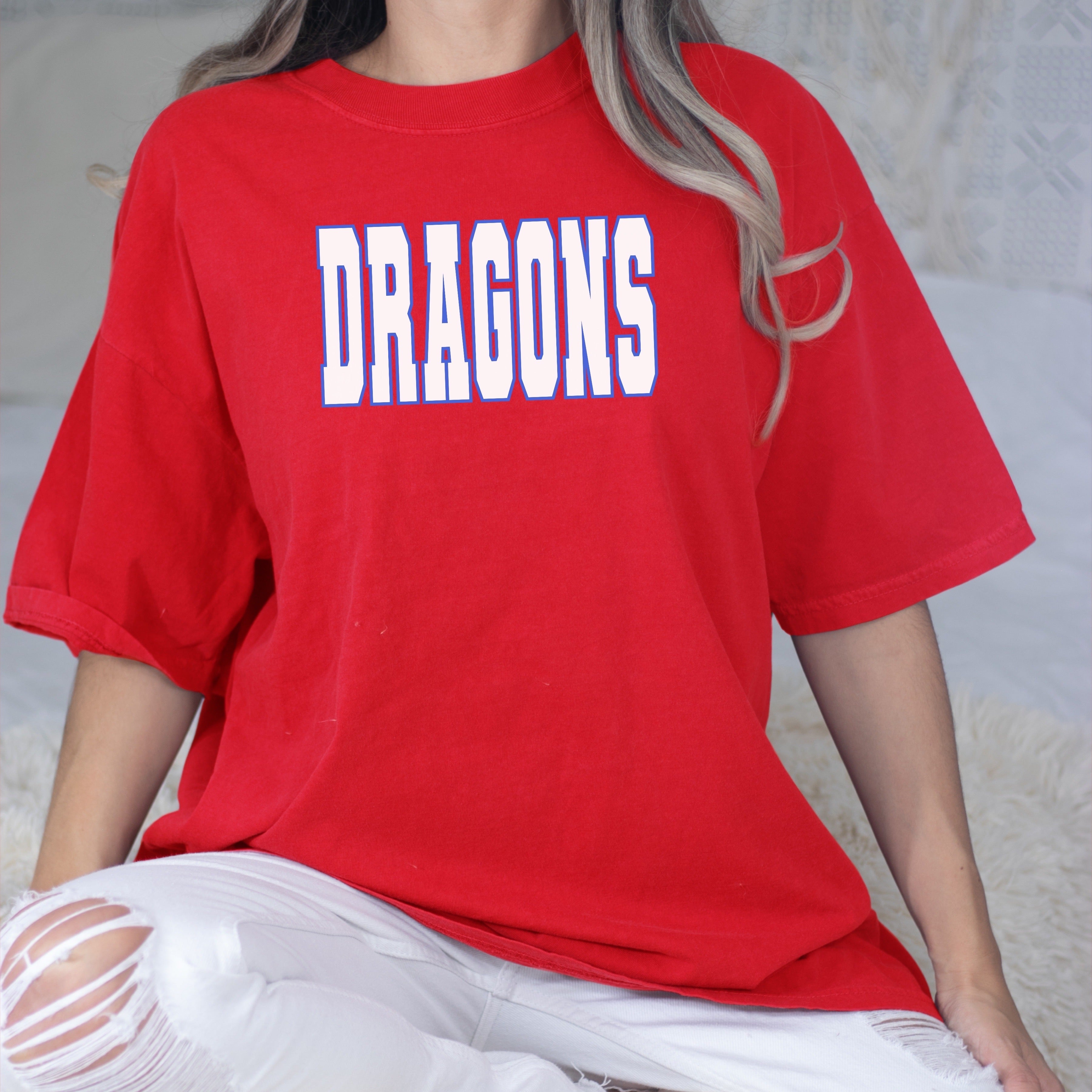 Dragons White Inside Royal Outline Spangled Short Sleeve