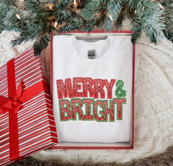Merry And Bright Red And Green Faux Embroidery