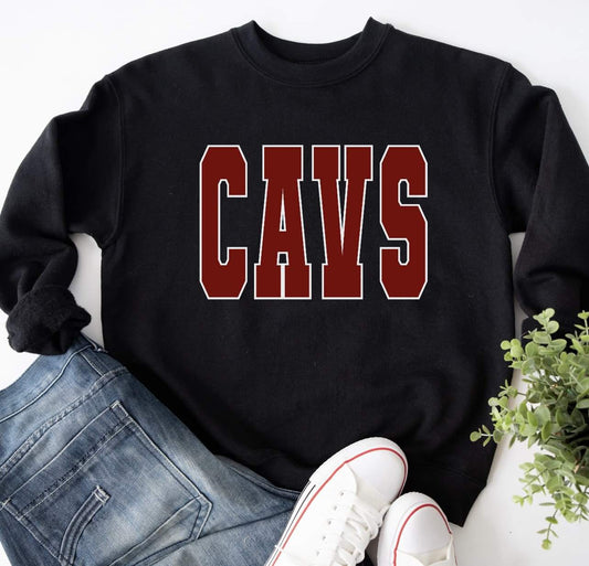CAVS Maroon inside White Outline Spangle Crew Fleece