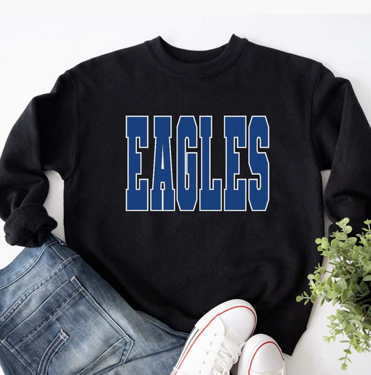 Eagles Royal inside White Outline Spangle Crew Fleece