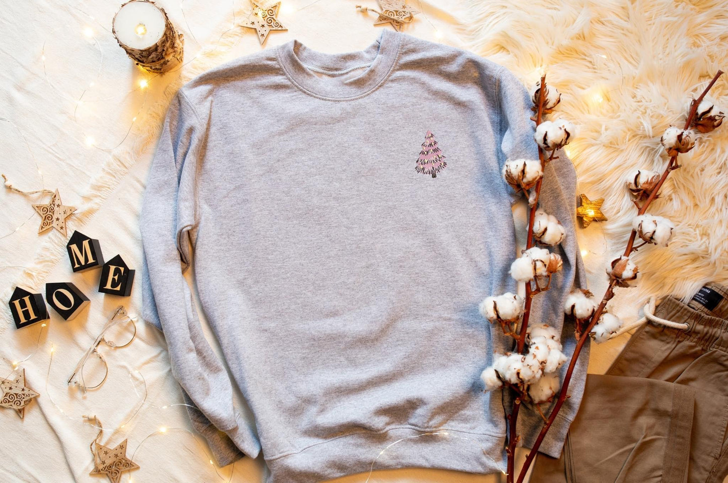 Pink Christmas Tree Pocket Embroidery