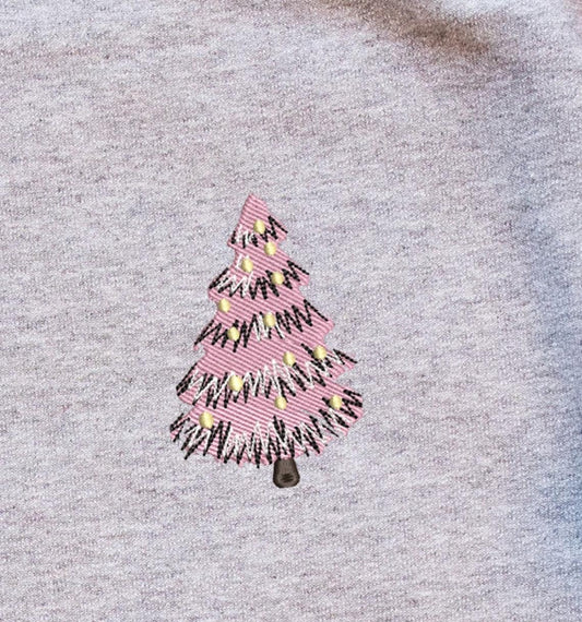 Pink Christmas Tree Pocket Embroidery