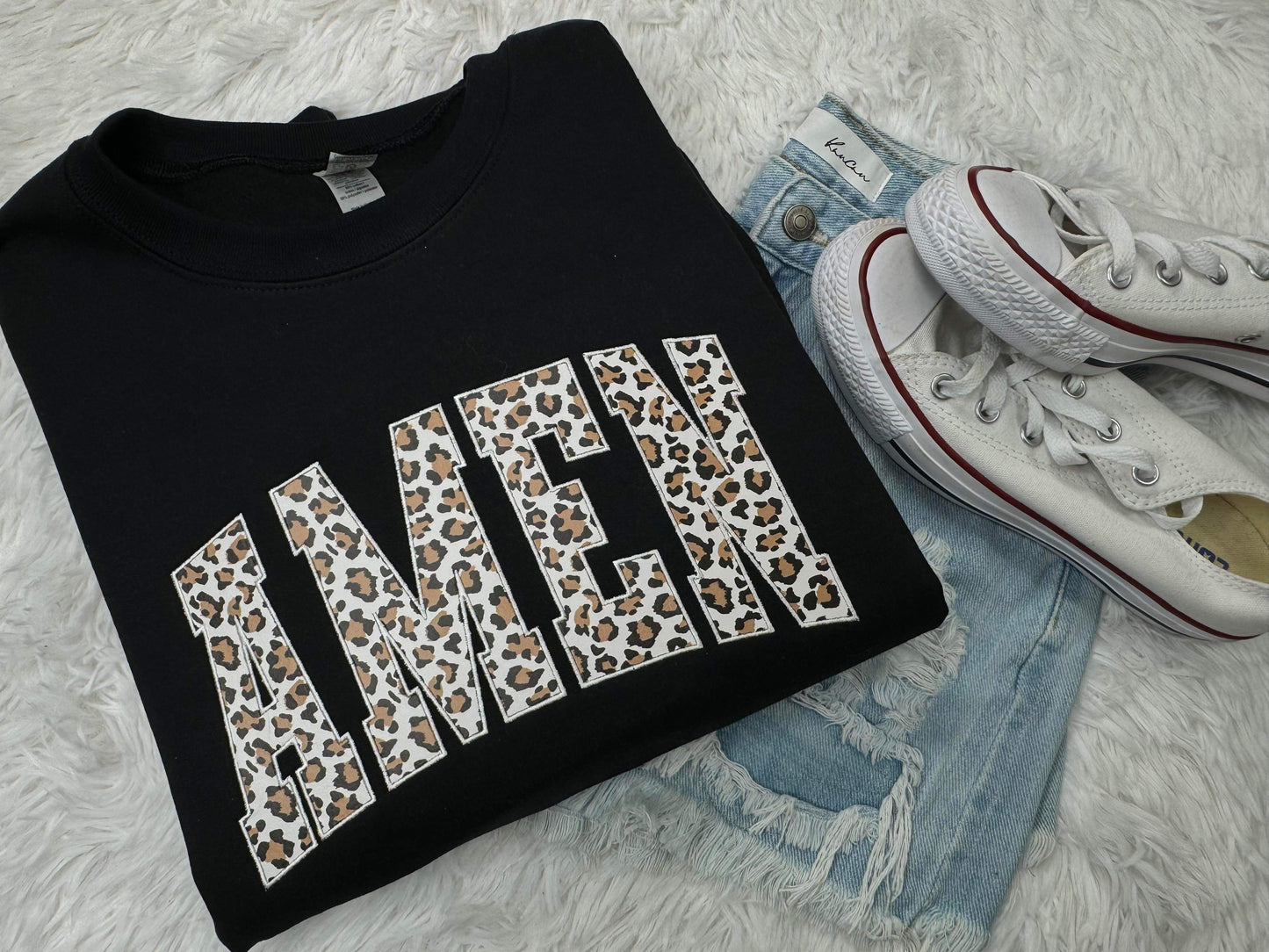 Amen Leopard Glitter Embroidery