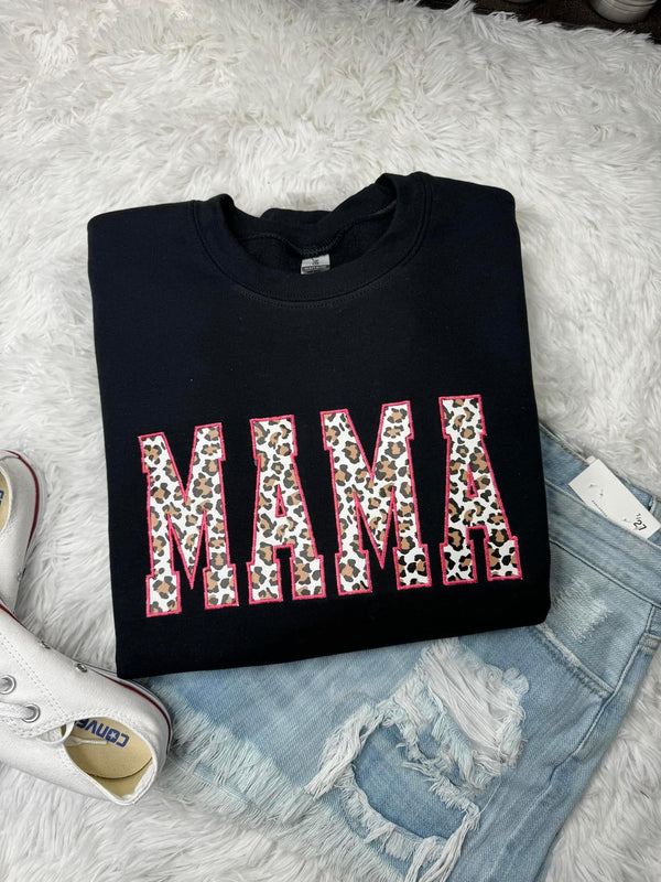 Mama Leopard  Pink Glitter Embroidery Comfort Colors