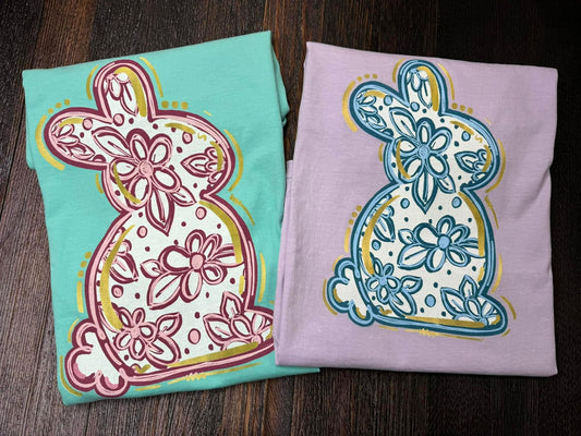 Blue Floral Bunny Comfort Colors