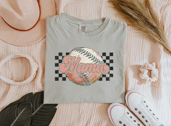 Baseball Mama Checkered Comfort Colors