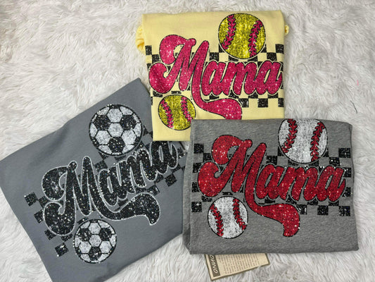Softball Mama Checkered Spangle Short Sleeve