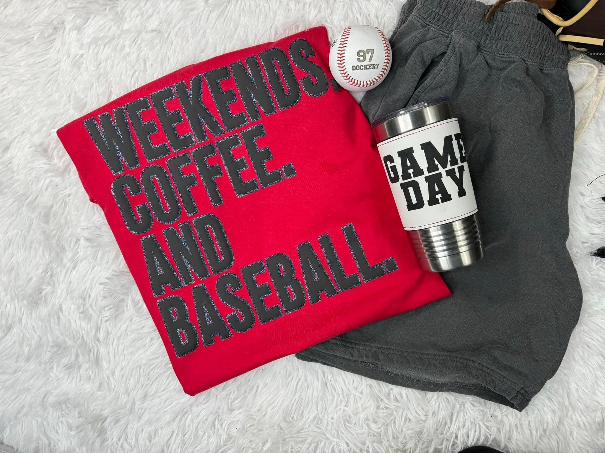 Weekends Coffee And Baseball Glitter and Puff Comfort Colors