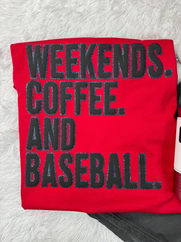 Weekends Coffee And Baseball Glitter and Puff Comfort Colors