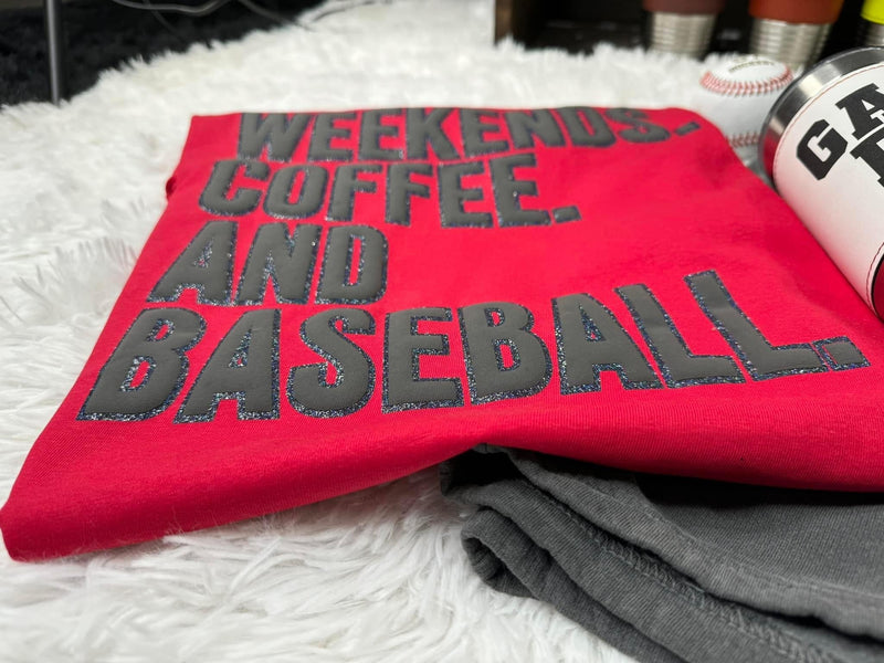Weekends Coffee And Baseball Glitter and Puff Comfort Colors