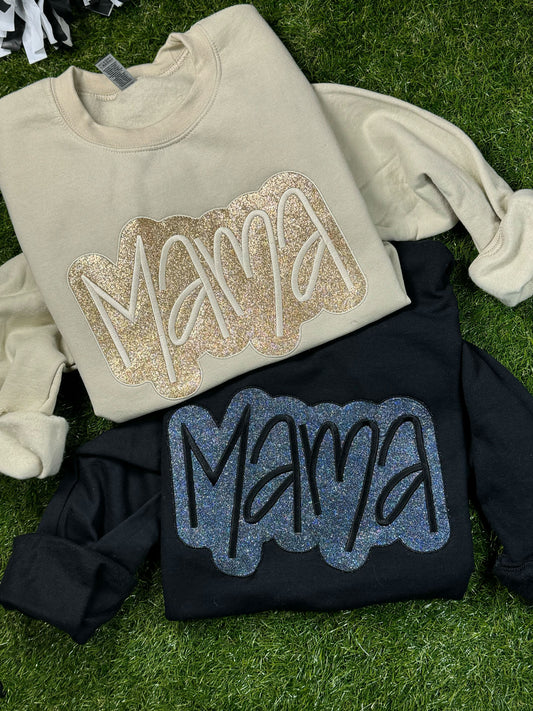 Mama Monochromatic Glitter Embroidered Fleece