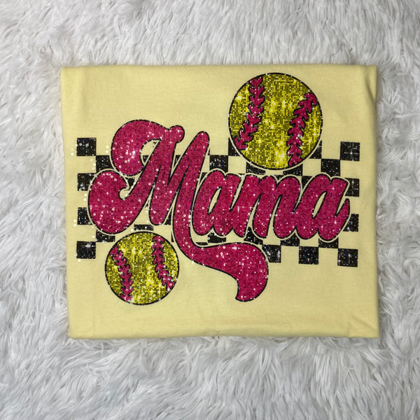 Softball Mama Checkered Spangle Short Sleeve