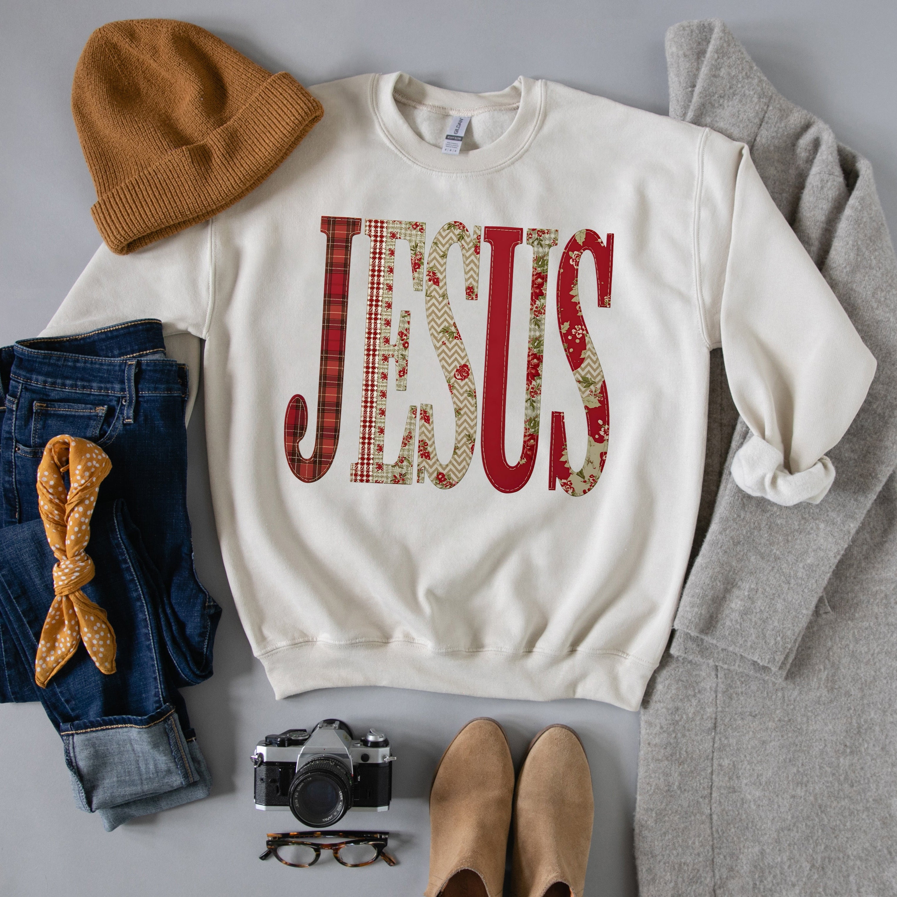 JESUS Faux Christmas Patchwork